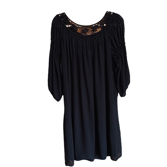 Heart Soul Plus Black Chiffon Mini-Shirred Sleeves-Embroidered Lace-Size 3X - Picture 1 of 11